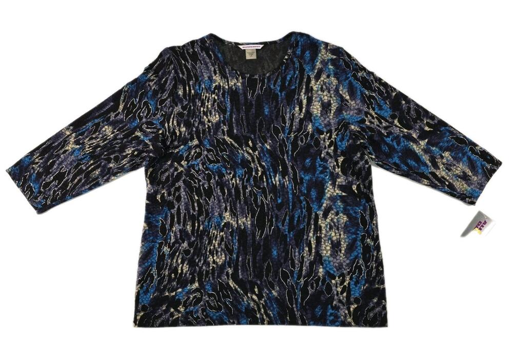 Allison Daley Missy Abstract 3/4 Sleeve Blue Black White Pullover Top Sz Large